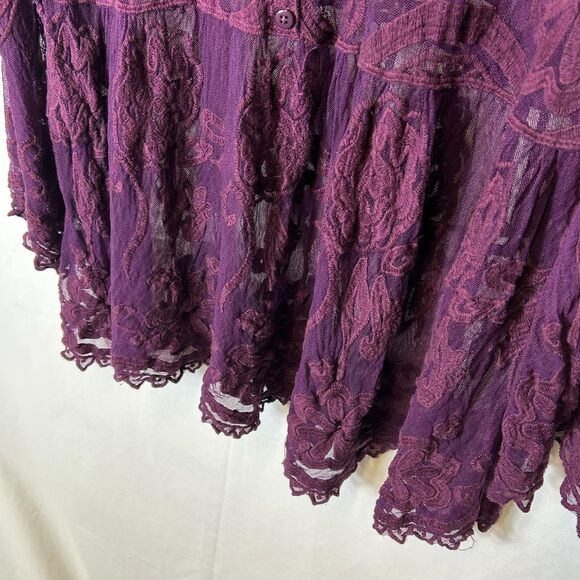 Lane Bryant Burgundy Sheer Embroidered Lace Babydoll Peplum LS Top Size 14/16 - Picture 9 of 13